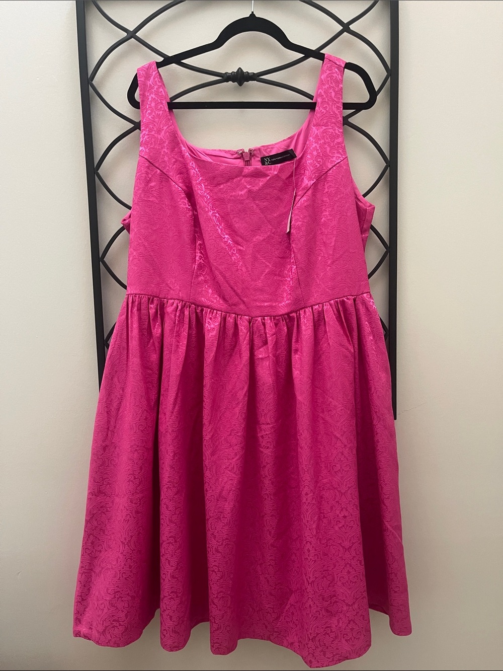 New York & Company Fuchsia Jacquard Fit-and-Flare Dress